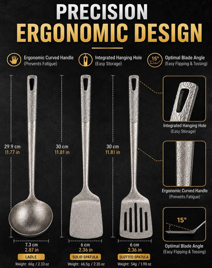 100% Pure Titanium Cooking Utensil & Spatula Set，3PCS