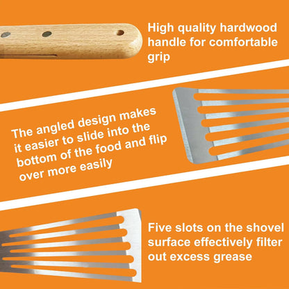 Fish Spatula Stainless Steel - Professional Slotted spatula with Premium Wood Handle Delicate Fish Turner for Burgers & Pancakes | Chef's Choice for Grilling & Cooking (1)