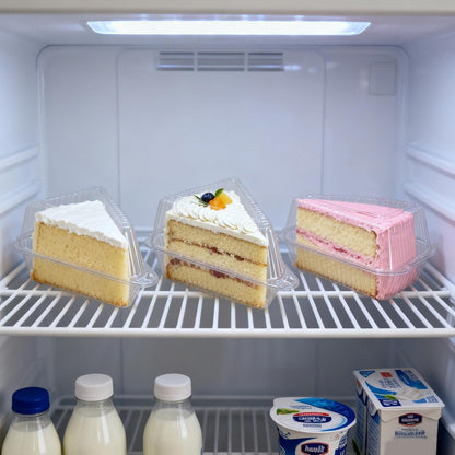 YOIYINI 100Pcs Cake Slice Containers,Pie Slice Containers for 6”-8” Diameter Cake or Pie Slices,Individual Cheesecake Containers,Plastic Boxes for Take Out Packaging, Bakery and Cafe Cake Carriers