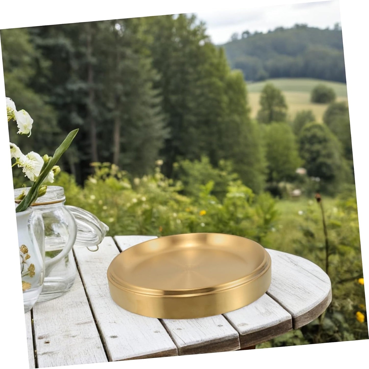 OUNONA Stackable Stainless Steel Griddle Plate for Bbq and Grilled Side Dishes Round Serving Tray for Food Prep and Outdoor Cooking Versatile and Space-saving Design