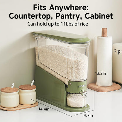 UFORU Rice Dispenser 22Lbs, Slim Rice Storage Container for Small Space, BPA-Free Clear Dry Food Dispenser Sealed Moisture Proof, Grain&Cereal Storage Bucket for Kitchen Pantry Household, Cream White