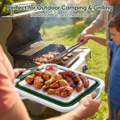Collapsible BBQ Prep Tub with Lid, Foldable Camping Sink with Colander, Cutting Board, Dish Basin for Kitchen, Bowl, Vegetable and Fruit, Storage Basket for Picnic-Black