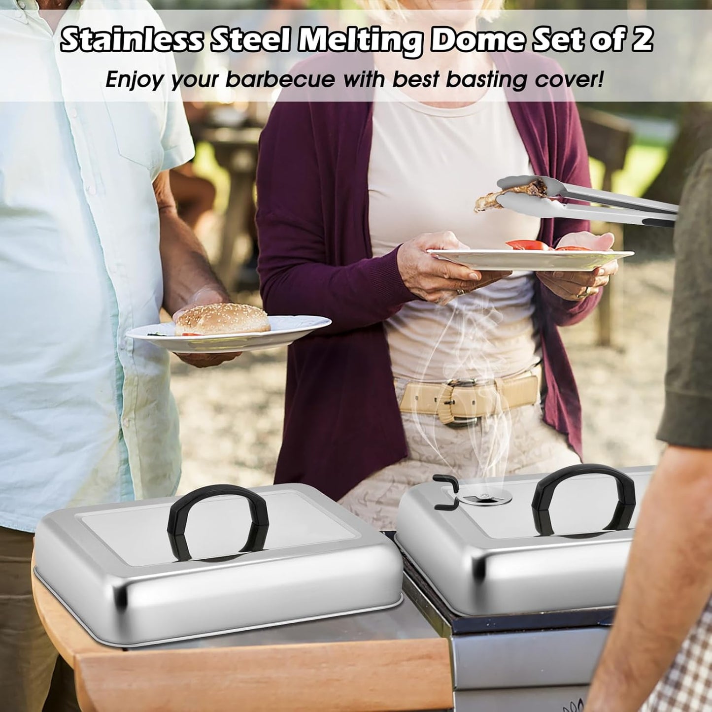HaSteeL Rectangular Basting Cover, Stainless Steel Cheese Melting Dome Steaming Cover Lid, Heavy Duty Griddle Grill Accessories for Flat Top Teppanyaki BBQ Kitchen Indoor & Outdoor, Dishwasher Safe