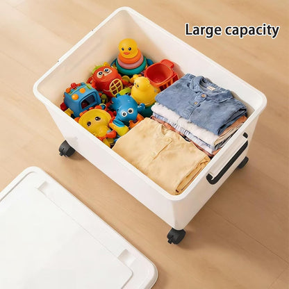 3 Extra Large Storage Bin with 4 Quiet 360° Swivel Casters - 55cm Heavy Duty Organizer with Snap-On Lid, Dust-Proof Moisture-Proof, Stackable Design for Living Room, Bedroom, Study