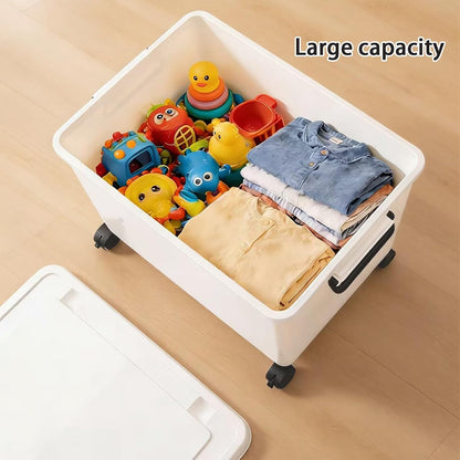 3 Extra Large Storage Bin with 4 Quiet 360° Swivel Casters - 55cm Heavy Duty Organizer with Snap-On Lid, Dust-Proof Moisture-Proof, Stackable Design for Living Room, Bedroom, Study