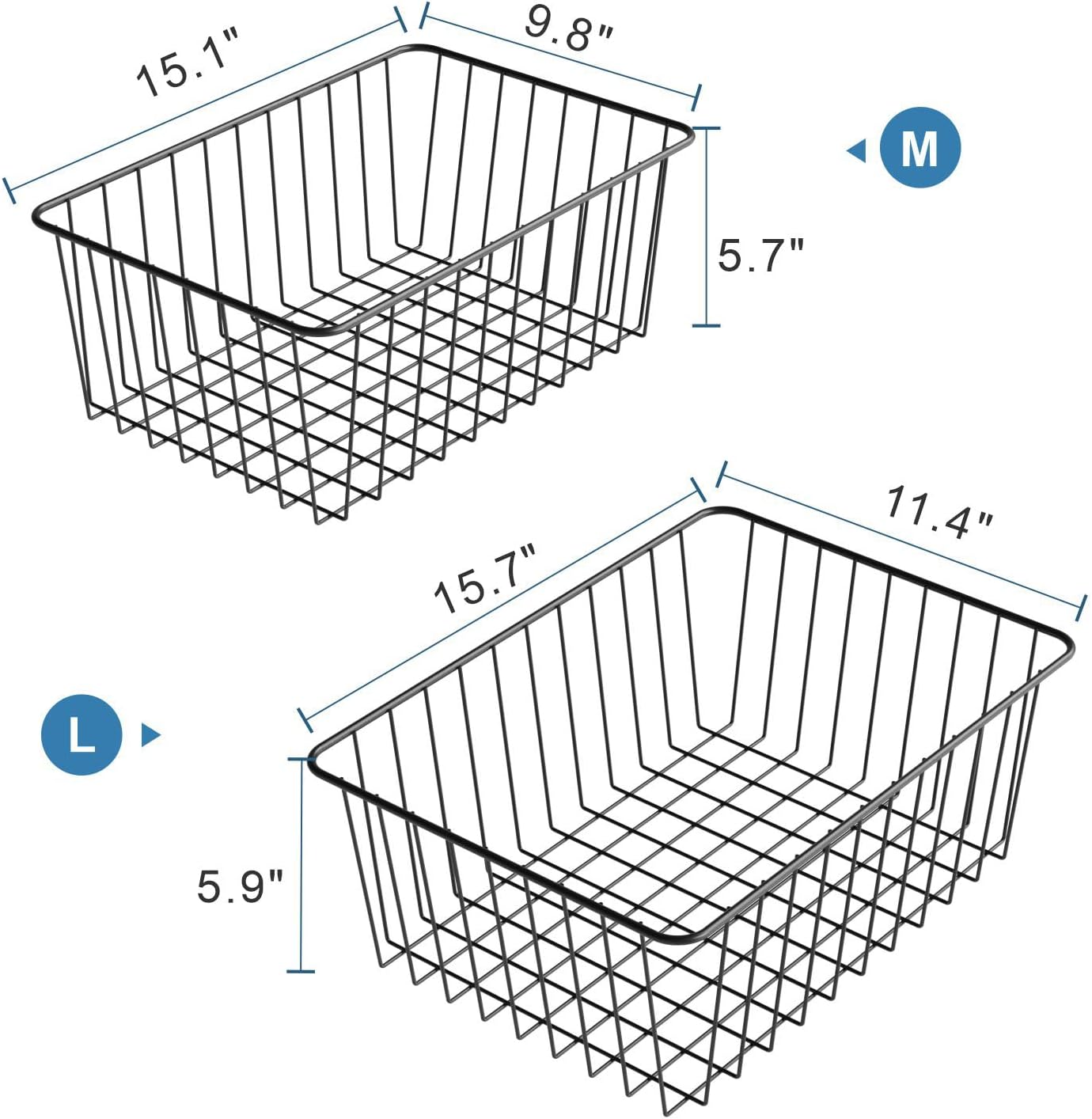 iSPECLE Freezer Organizer Bins - 4 Pack Upright Freezer Baskets for 17/21 Cu.Ft Stand Up Freezer, Wire Storage for Reach-In Freezer, Slide-Out Access, Prevents Items Falling, 2 Large 2 Medium, White