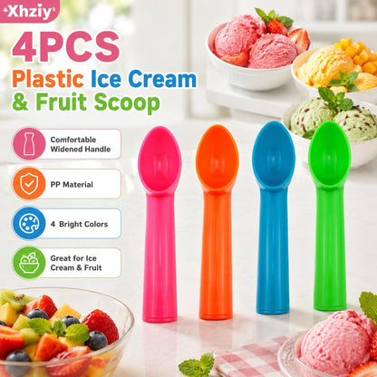 4 Pack Plastic Ice Cream Scoop, Small Fruit Baller for Watermelon
