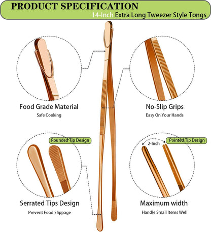 JETKONG 2 Pcs 12-Inch Kitchen Tweezers Fine Tweezer Tongs, Extra-Long Stainless Steel Cooking Tweezers (Silver)