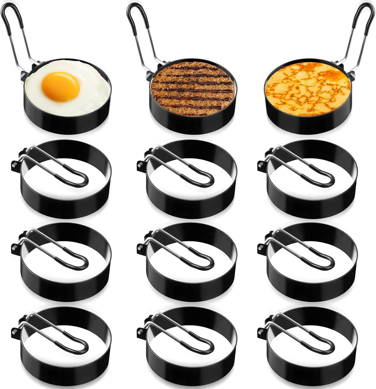 Yaomiao 12 Pcs Egg Rings for Griddle Nonstick Pancake Mold, 3 Inch