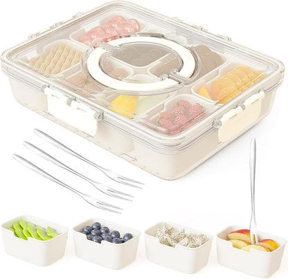 Dunruz Snackle Box Container,Portable Snack Box 8 Compartment Divided Serving Tray with Lid,Clear Storage Organizer for Fruit Candy Nuts Veggie-Perfect for Road Travel Party (1 Pack-Micro-transparent)