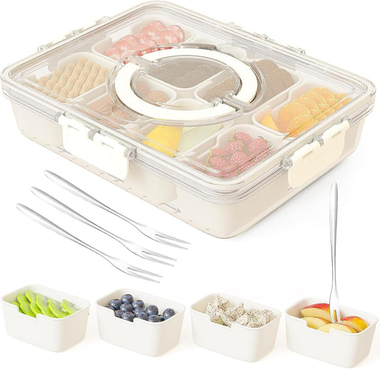 Dunruz Snackle Box Container,Portable Snack Box 8 Compartment Divided Serving Tray with Lid,Clear Storage Organizer for Fruit Candy Nuts Veggie-Perfect for Road Travel Party (1 Pack-Micro-transparent)