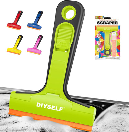 DIYSELF Razor Blade Scraper, 1 Pack Scraper Tool with 10pcs 4-Inch Blades, Razor Scraper for Cleaning Glass, Window, Stove Top, Oven, Kitchen, Cooktop, Shower Door, Sticky Residue, Tile, Wallpaper