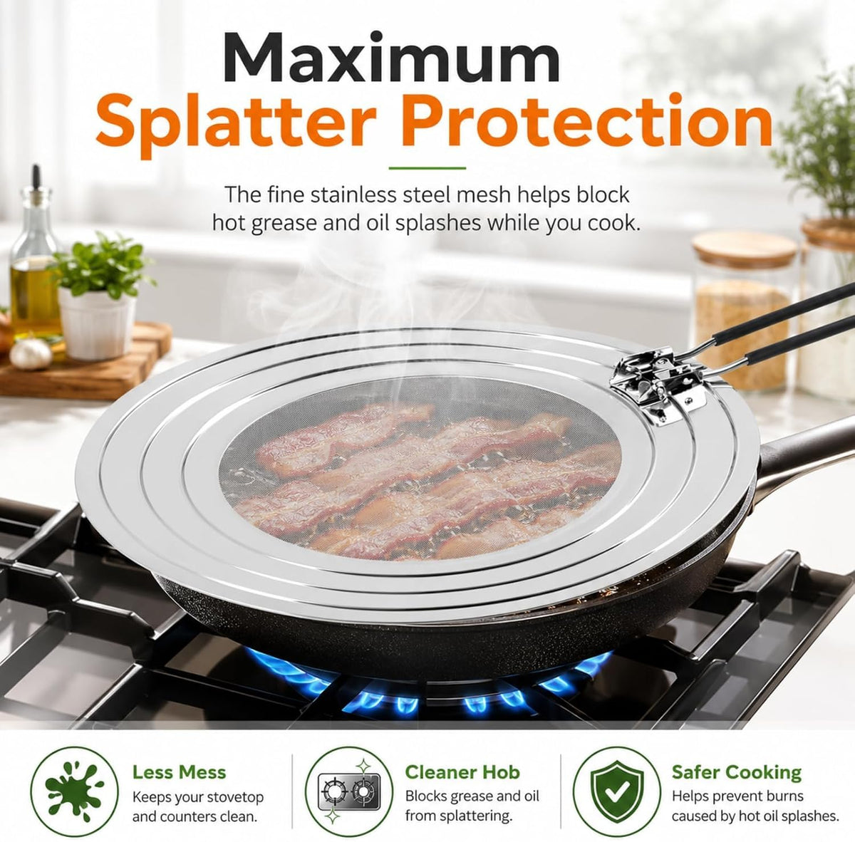 Splatter Screen for Frying Pan, Grease Splatter Guard for 9/10/11 Inch Pans