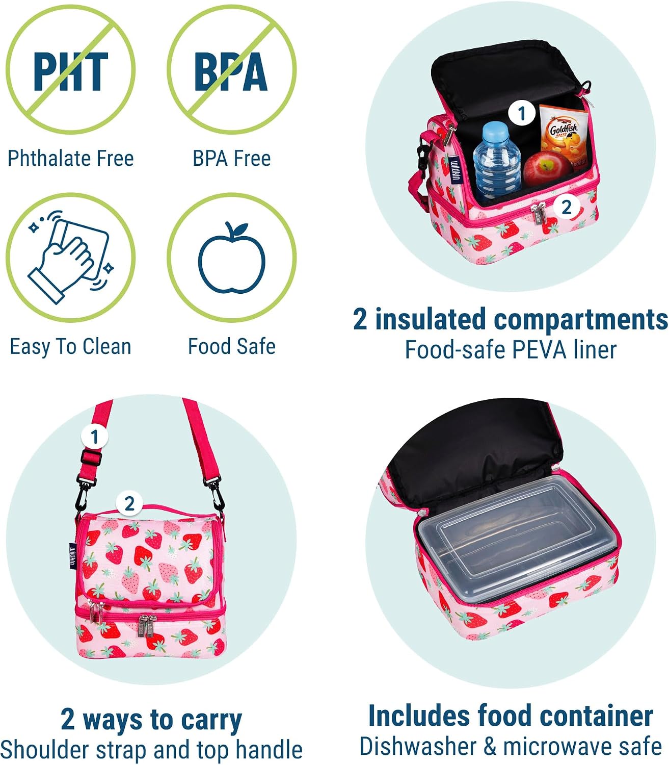 Wildkin Kids Two Compartment Insulated Lunch Bag – Keeps Food Hot or Cold, Easy-Clean Lining, Leak-Resistant & BPA-Free – Boys & Girls, Ideal for School, Travel & Daycare – Jurassic Dinosaurs