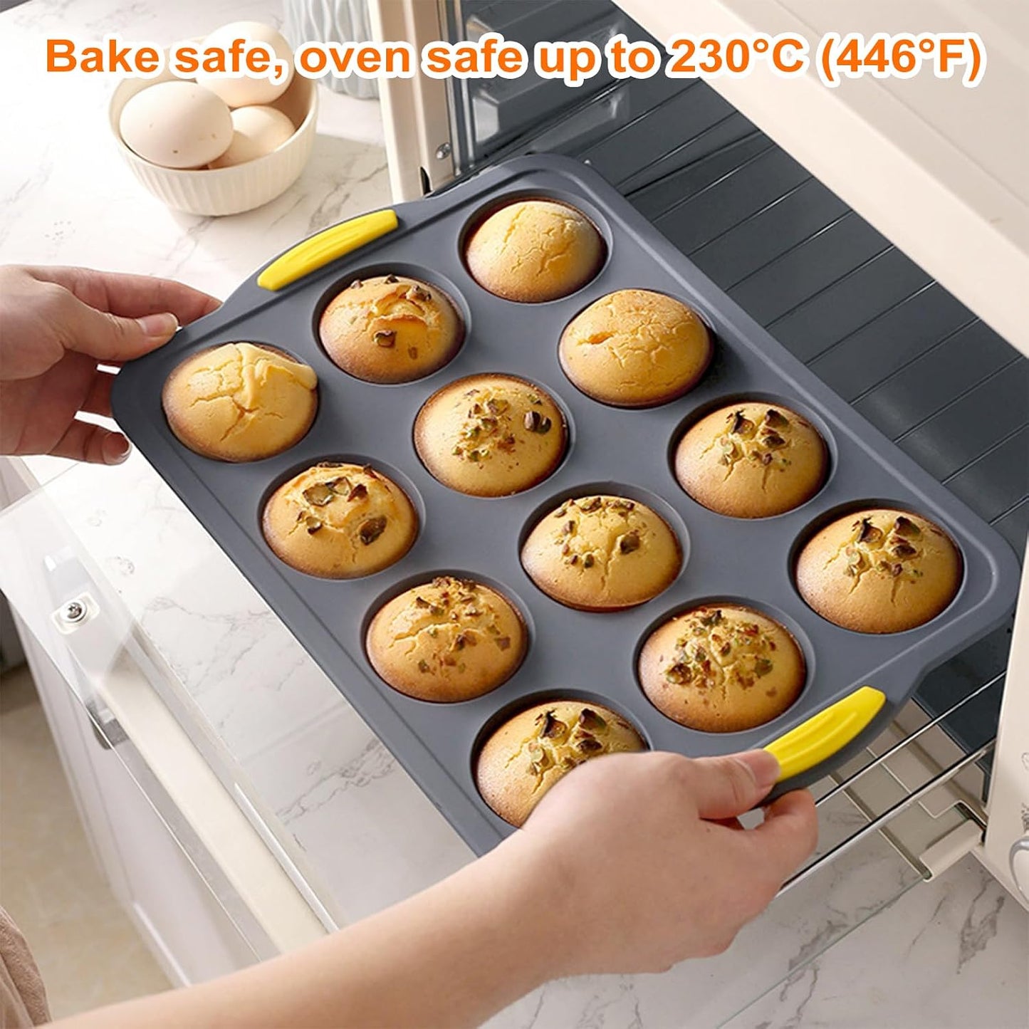 Silicone Muffin Pan, Cupcake Pan, Set of 2, 12-Cup Muffin Pans, Non-Stick Bakeware, Silicone Muffin Pan for Baking, Easy to Release and Clean, Molds for Homemade Cupcakes & Muffins (Blue)