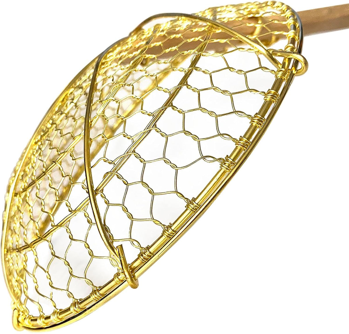 5" & 7" Round Brass Spider Strainer with Bamboo Handles Set Sunrise Kitchen Supply