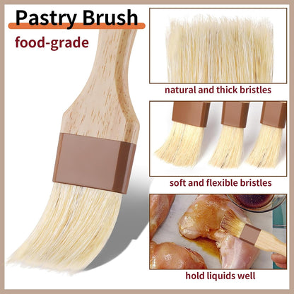 3 Pack Natural Bristle Pastry Brush for Basting Baking Cooking Food