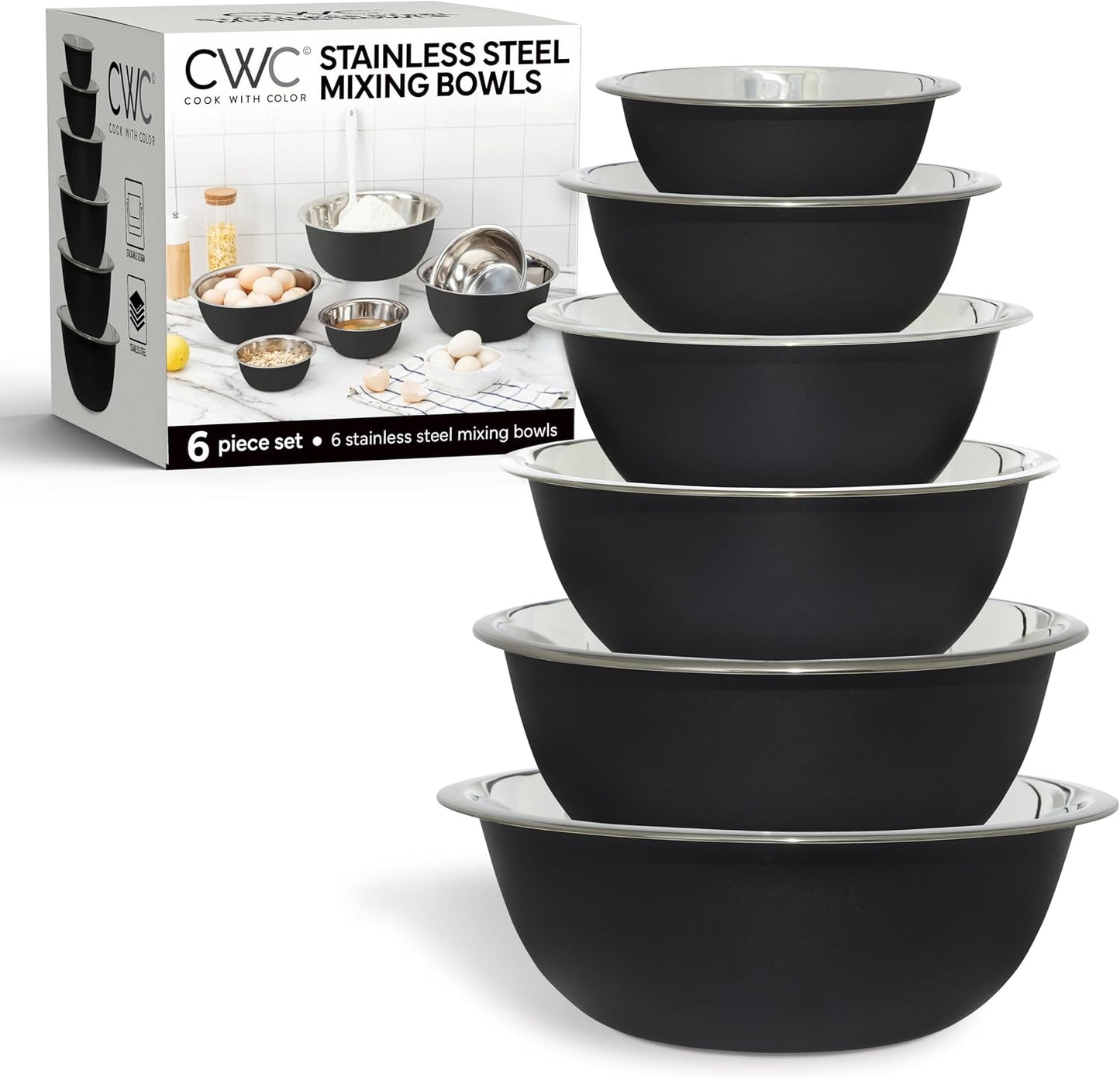 COOK WITH COLOR Stainless Steel Mixing Bowls Set - Nesting Bowls, 6 Pieces, Rose