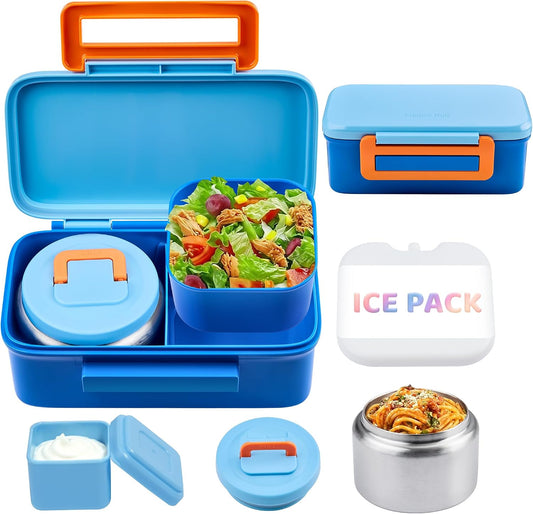 JXXM Bento Lunch Box for Kids With 8oz Thermo, Leakproof Bento Box with with 2 Compartments, Insulated Bottle, Lunch Bag, BPA Free Dishwasher Safe for School Girls Boys (Pink)
