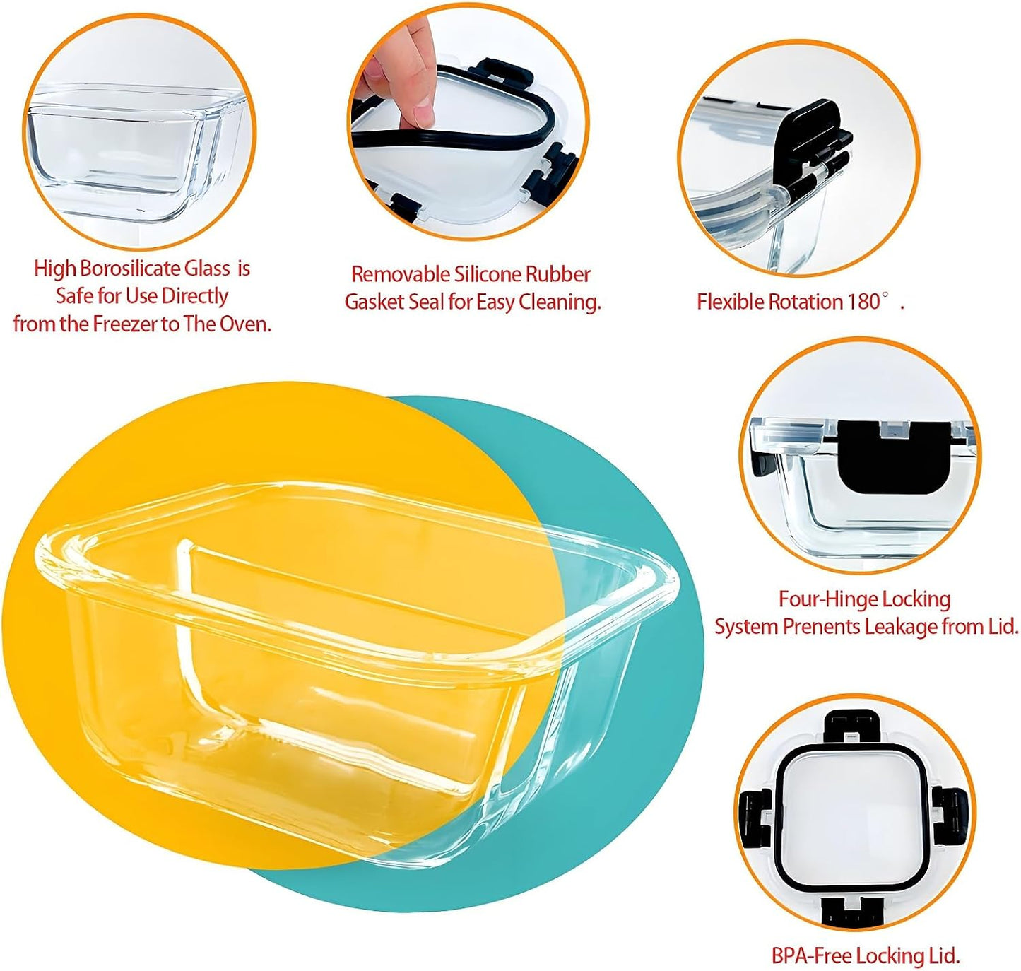 Bariatric Meal Prep Containers, 8 oz Bariatric Portion Control Food Storage Containers with Two 4 oz Compartments (3 Pack), Reusable Glass Snack Containers with BPA Free Airtight Lids