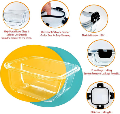 Bariatric Meal Prep Containers, 8 oz Bariatric Portion Control Food Storage Containers with Two 4 oz Compartments (3 Pack), Reusable Glass Snack Containers with BPA Free Airtight Lids