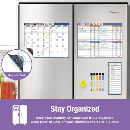 Magnetic Meal Planner Menu Board: Reusable Dry Erase Family Planning Board with Grocery List & Fridge Freezer Inventory List for Refrigerator, Dry Erase Markers and Eraser Included - 14x11 Inches