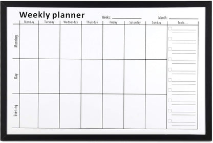 Navaris Weekly Planner White Board - 24" x 36" Magnetic Dry Erase Whiteboard Calendar with 7-Day Week Plan for Wall - Includes Markers and Magnets