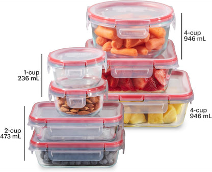 Pyrex Freshlock (4-Pack) Mixed Sized Glass Food Storage Containers Set, Airtight & Leakproof Plastic Locking Lids BPA-Free, Meal Prep Containers Set, Freezer Dishwasher Microwave Safe