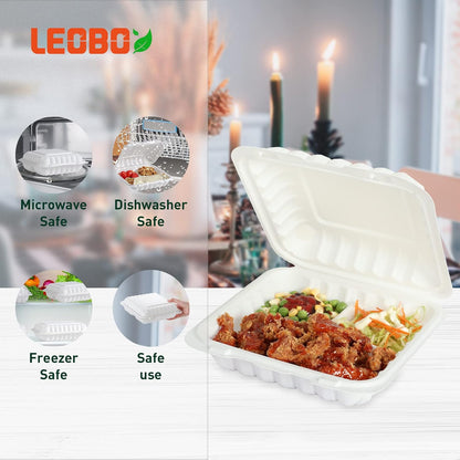 Takeout Container Mineral Filled PP Plastic - 7.8 Inch 30oz 65 Pack BPA Free 3 Compartments Shrink Wrap Bento Box | Freezer & Microwave Safe for Picnic | Black Reusable & Disposable Containers