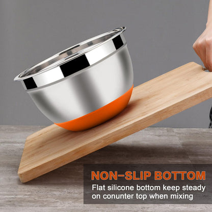 LIANYU Stainless Steel Mixing Bowls Sets of 6, Large 7, 3.5, 2.5, 2, 1.5, 1QT Size with Transparent Airtight Lids, Metal Nesting Serving Bowl Sets for Home Kitchen, Dishwasher & Freezer Safe, Black