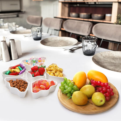 Foraineam Rotatable Serving Platters and Trays, Lazy Susan Relish Tray, 7-Compartment Divided Dishes, 11 Inch Porcelain Removable Bowl for Chip and Dip, Fruit, Nut, Candy and Snack