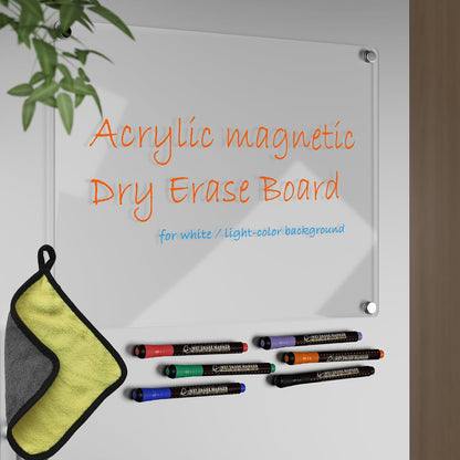 Acrylic Magnetic Calendar for Fridge, Set of 2 Clear Dry Erase Calendar Reusable Planning Boards Monthly & Weekly Black, with Wet Erasable Markers 16" x 12" inches