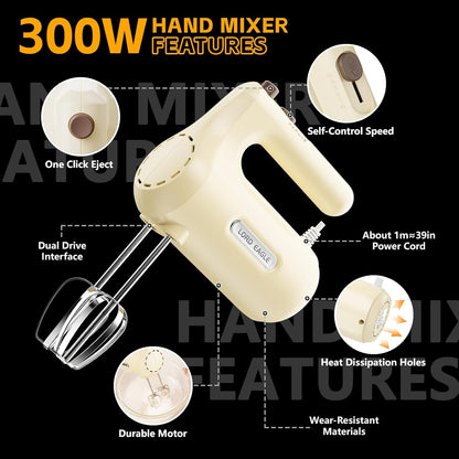 5-Speed Small Hand Mixer Electric, 300W Compact Portable, Black