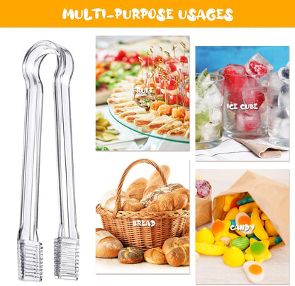Nuogo Plastic Buffet Serving Tongs 6.3 Inch One-off Clear Tongs