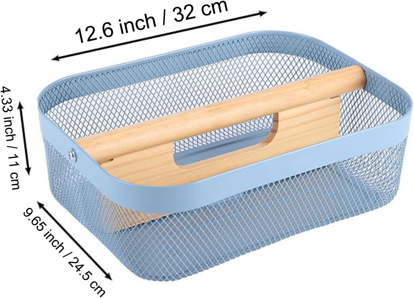 AJIODA Metal Mesh Steel Storage Basket, Garden Harvest Wire Organizer Basket Multi-functional Kitchen Fruit Basket with Wooden Removable Partition & Handle for Bathroom Picnic Decor Cabinet, Grey