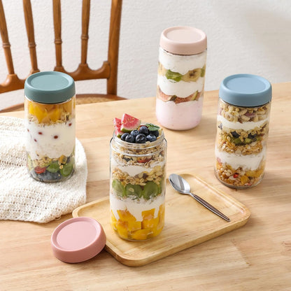 NETANY 6-pack 10oz Glass jars with Airtight Lids, Overnight Oats Containers with Lids, Wide mouth Mason Salad jars, Glass Food Storage Containers for Snacks Yogurt Spice Sugar