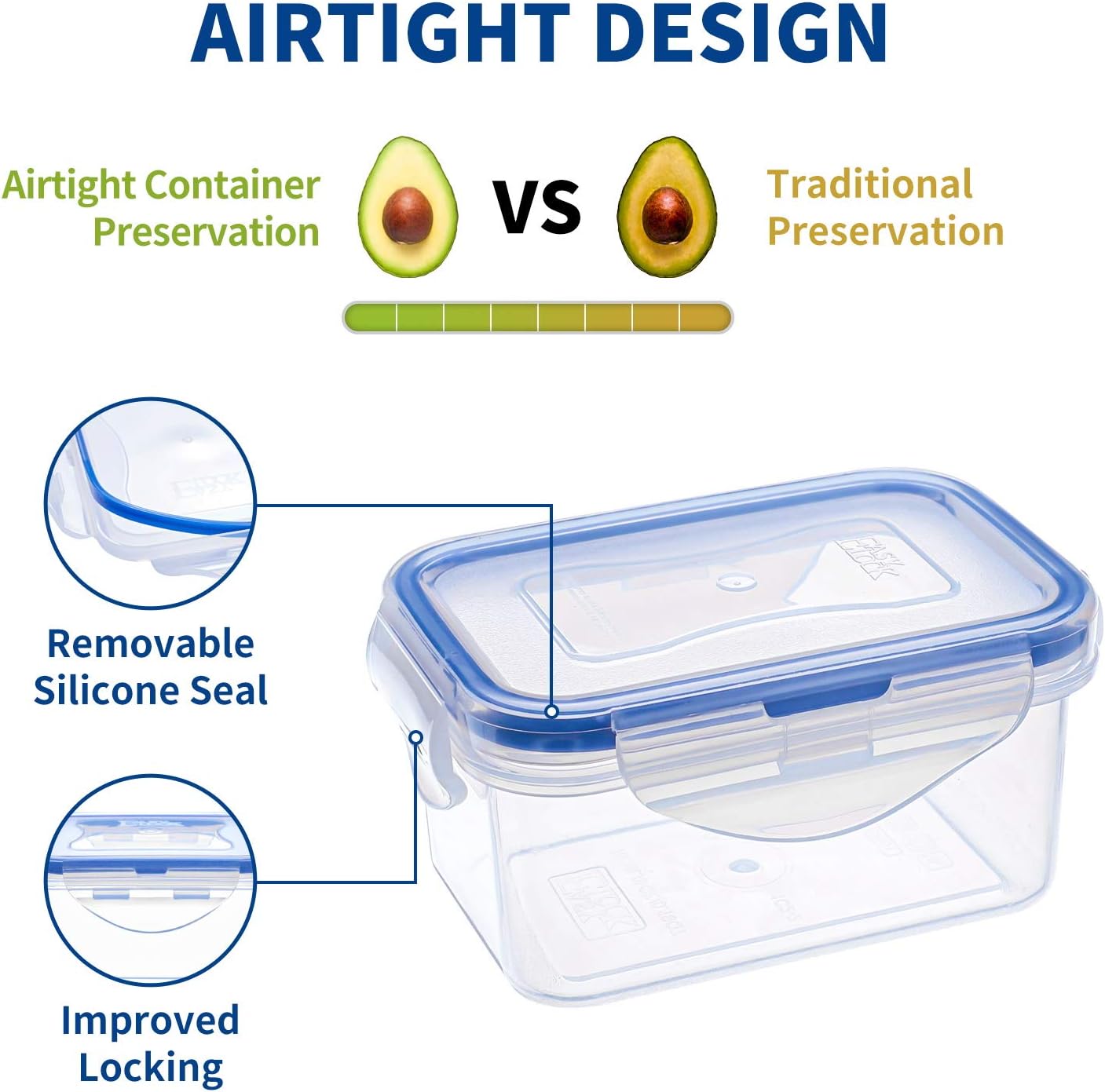 KIGI Airtight Reusable Meal Prep Containers, Leak-Proof & Stackable, 4-Sided Locking Lids, Ideal for Food Storage, Lunch & Leftovers, Microwave, Freezer & Dishwasher Safe, 39 oz, 4.8 Cup, 12 Piece Set