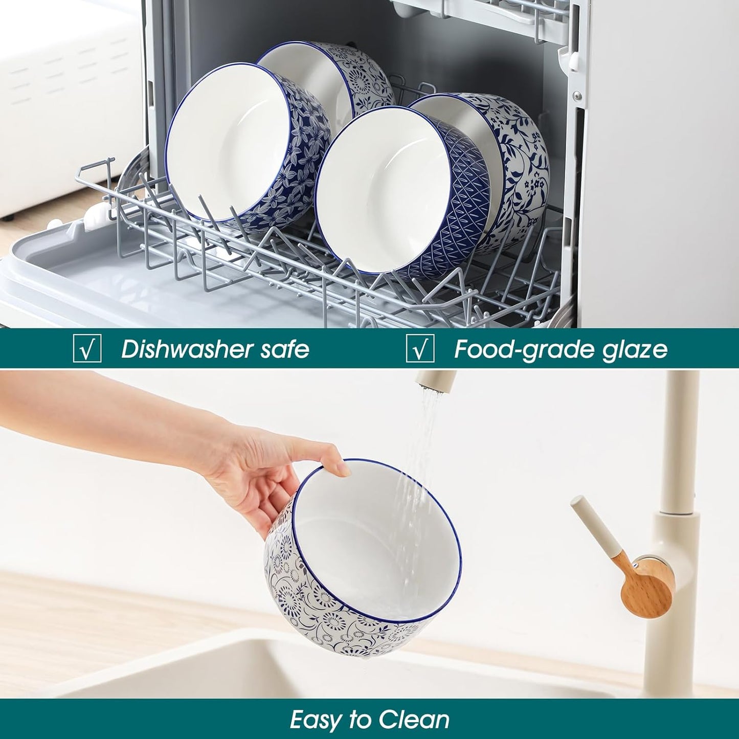 vancasso Ceramic Nesting Bowls with Lids Set of 4, Serving Bowls for Food Storage, Prep Bowl, Ceramic Bowl for Kitchen, Microwave & Dishwasher Safe, 60+36+20+10 Oz, Series SELENE