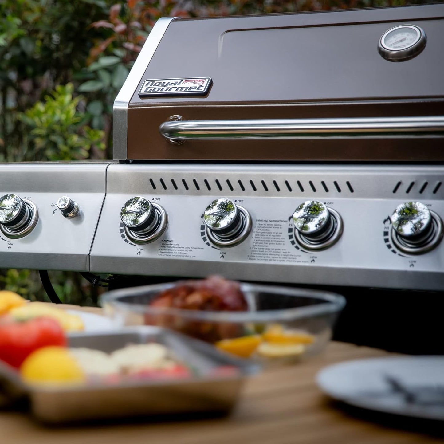 Royal Gourmet GA6402S 6-Burner Propane Gas Grill with Side Burner and Warming Rack, 74,000 BTUs, Cabinet Style Outdoor BBQ Grill for Barbecue Grilling & Backyard Cooking, Silver