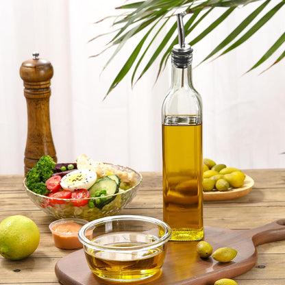 AOZITA 17oz Glass Olive Oil Bottle Dispenser - 500ml Green Oil and Vinegar Cruet with Pourers and Funnel - Olive Oil Carafe Decanter for Kitchen