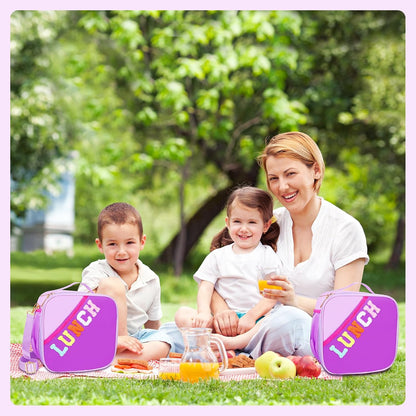Nsrzua Lunch Bag Kids-Kids Insulated Lunch Bag with Adjustable Strap - Reusable Leakproof Lunch Box for Girls, Preppy School Lunch Tote for Travel, Picnic,School & Winter Camp