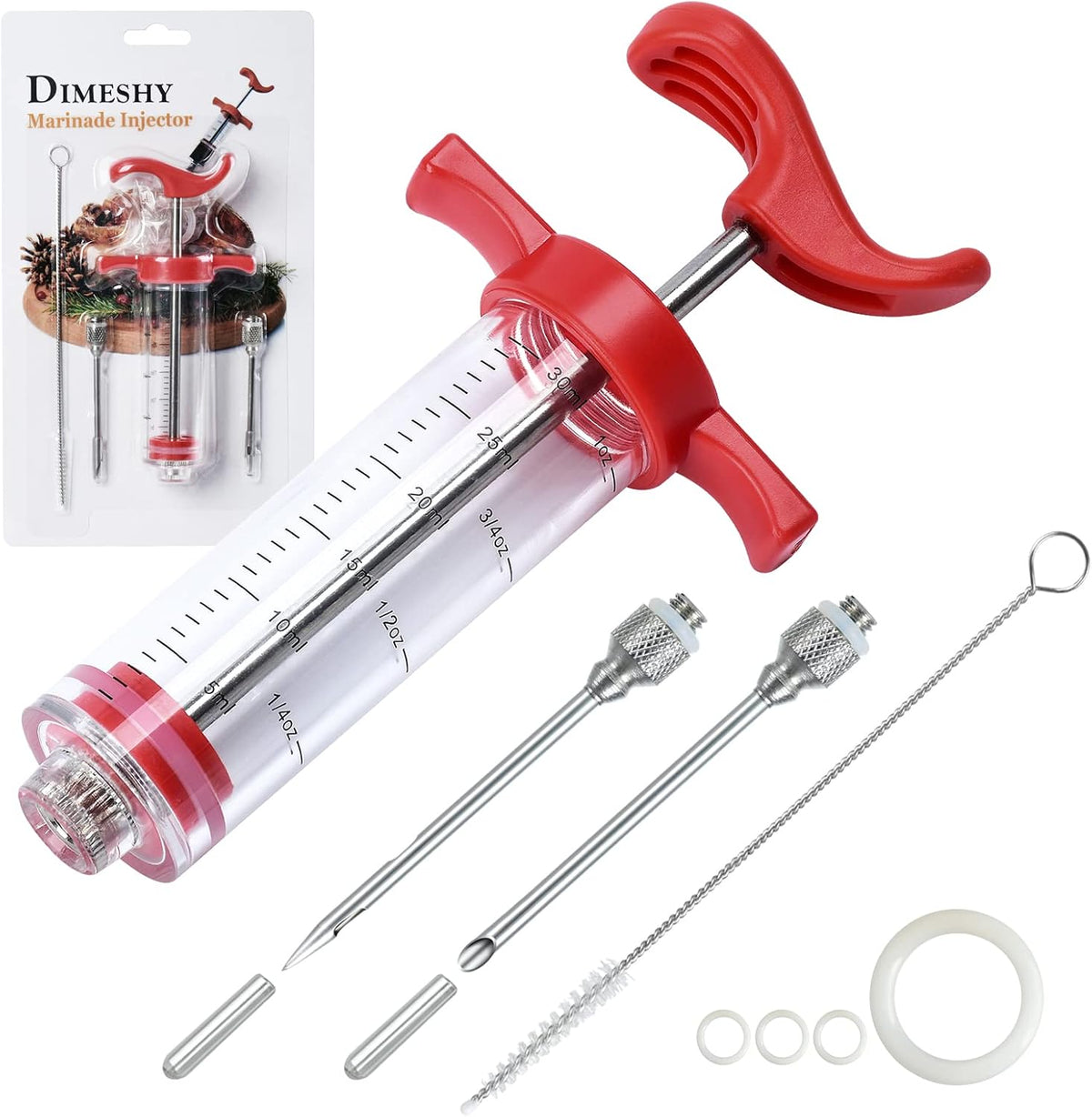 Meat Injector Plastic with 2 Stainless Steel Needles and Brushes