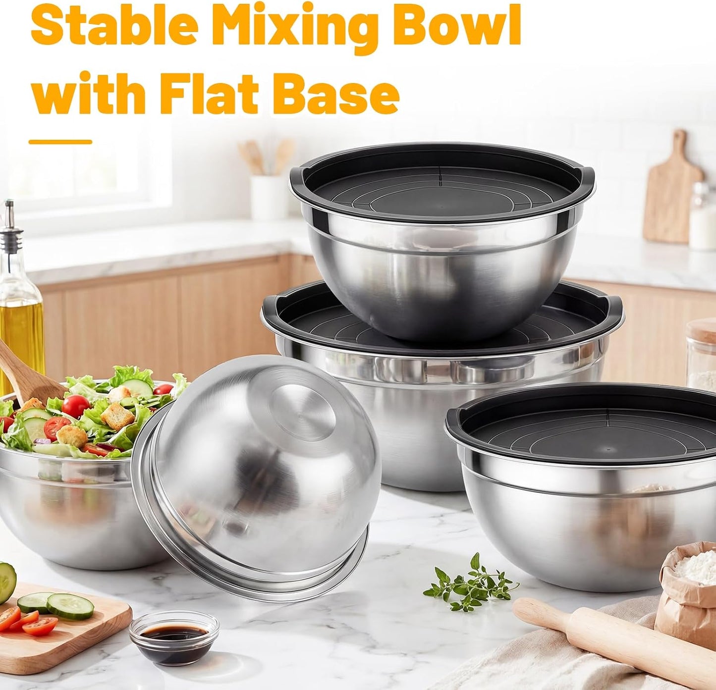 Beasea Stainless Steel Mixing Bowls, 5 Pack 1.5 QT Stackable Nesting Mixing Bowls with Airtight Lids, Metal Bowl with Lid for Baking, Meal Prepping, Salad, Serving, Food Storing