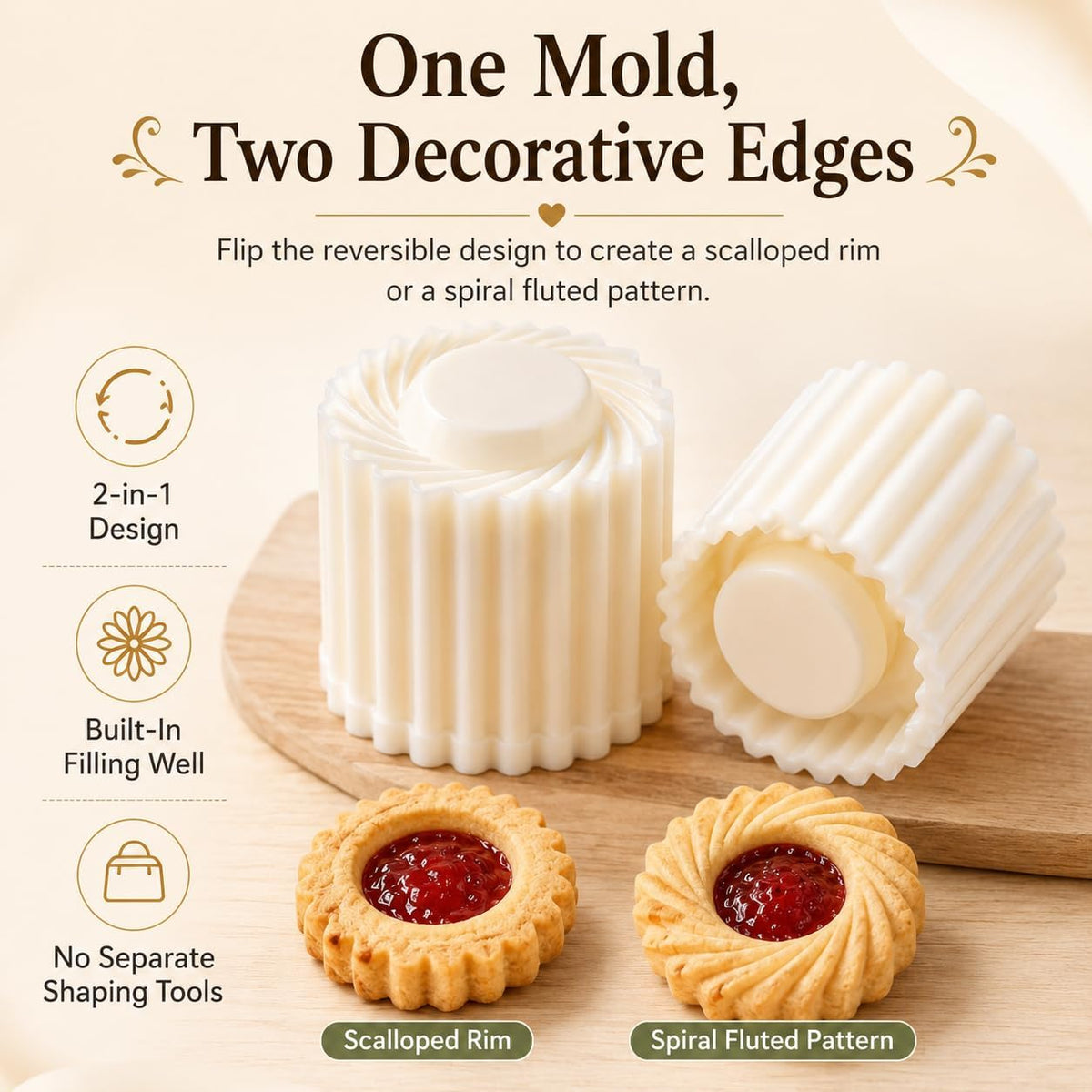 Creative Double-Ended Pastry Mold, 2-in-1 Mooncake Cookie Press, Reusable Baking Mold Tool for Homemade Cookies, Mooncakes, Pastries, Filled Desserts & DIY Treats (2)