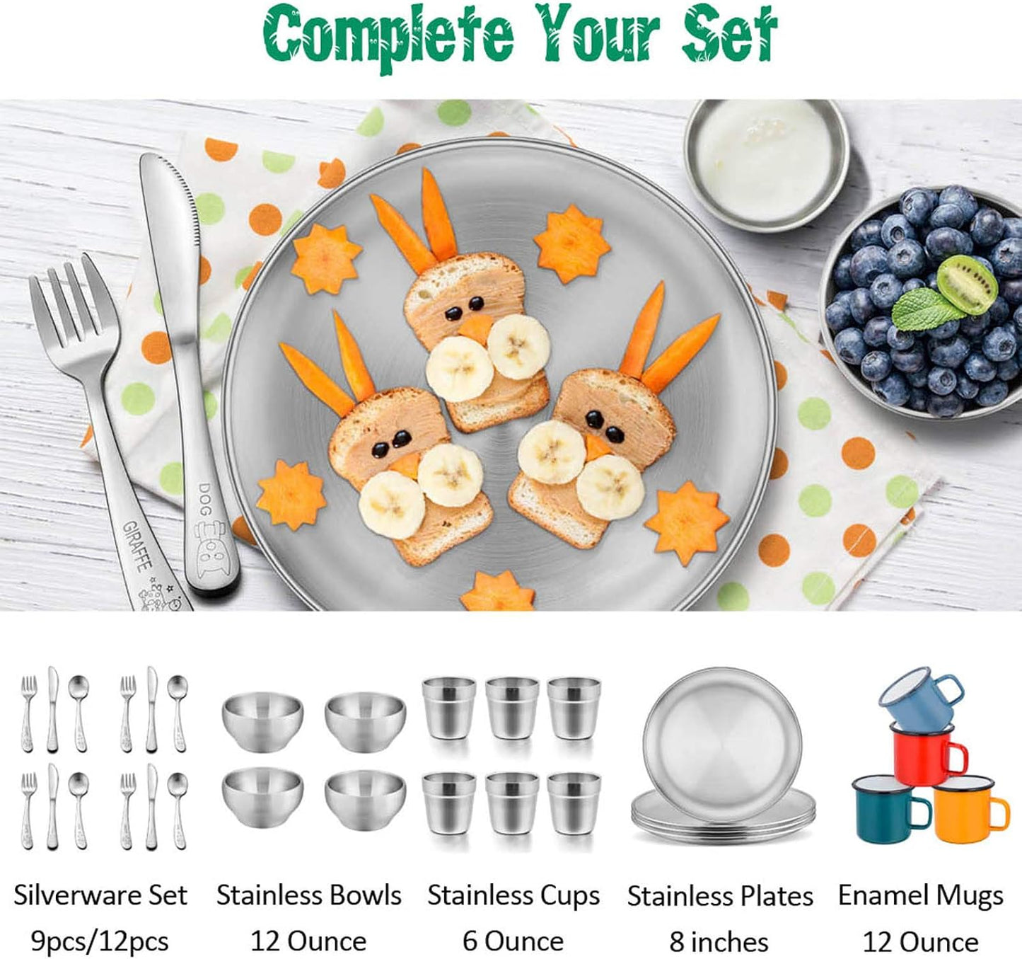 E-far Stainless Steel Bowls for Kids-6 Pack, 12OZ Double Walled Baby Toddler Bowls for Baby Food/Cereal/Snack, 18/10 Non-Toxic Metal & Unbreakable, Dishwasher Safe