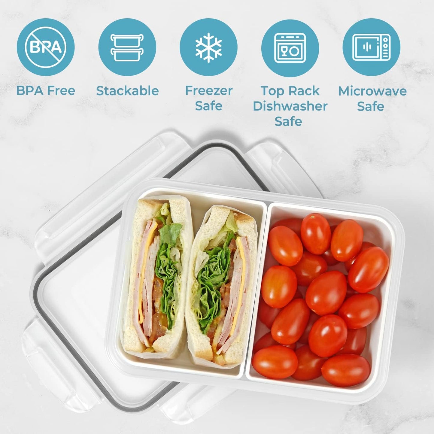 carrotez Food Storage Containers with 3 Removable Compartments, Food Prep Container with Airtight Lids, Portion Control Container, Microwave Safe, Reusable, 4.64 Cup (1100ml)