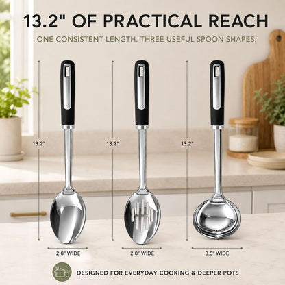 Stainless Steel Cooking Spoon Set, Serving,Slotted & Ladle