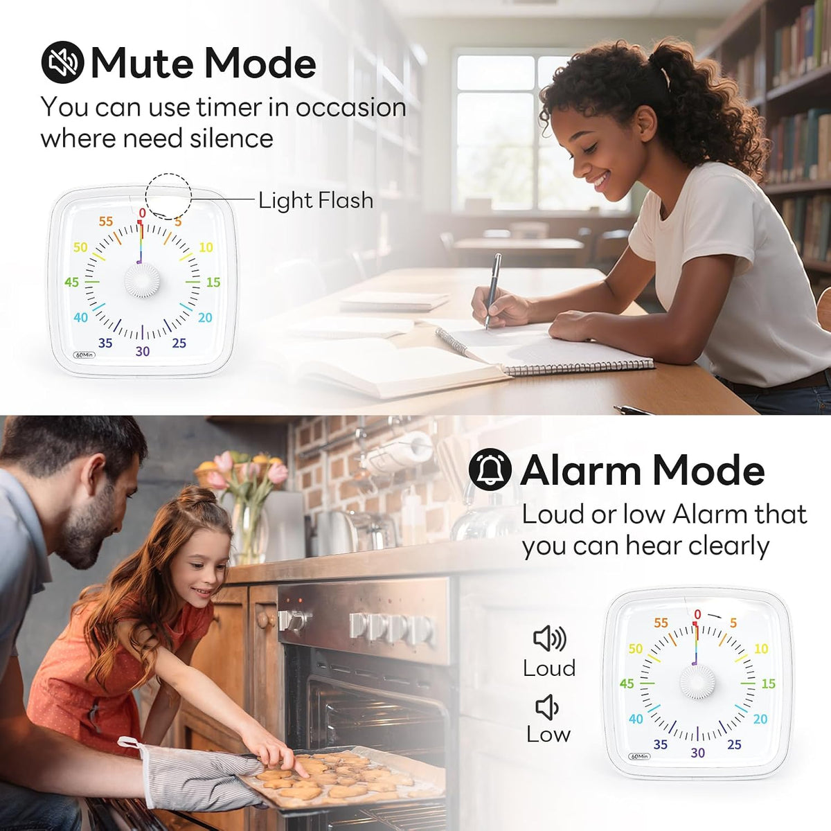 Yunbaoit Visual Timer with Night Light, 60 Minute Countdown, Light Blue