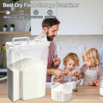 Komzon Rice Storage Containers, Rice dispenser with Pouring Spout Portable Handle for Flour, Pasta, Grain and Baking, Pet Dog Cat Bird Food Container 20 LB Grey