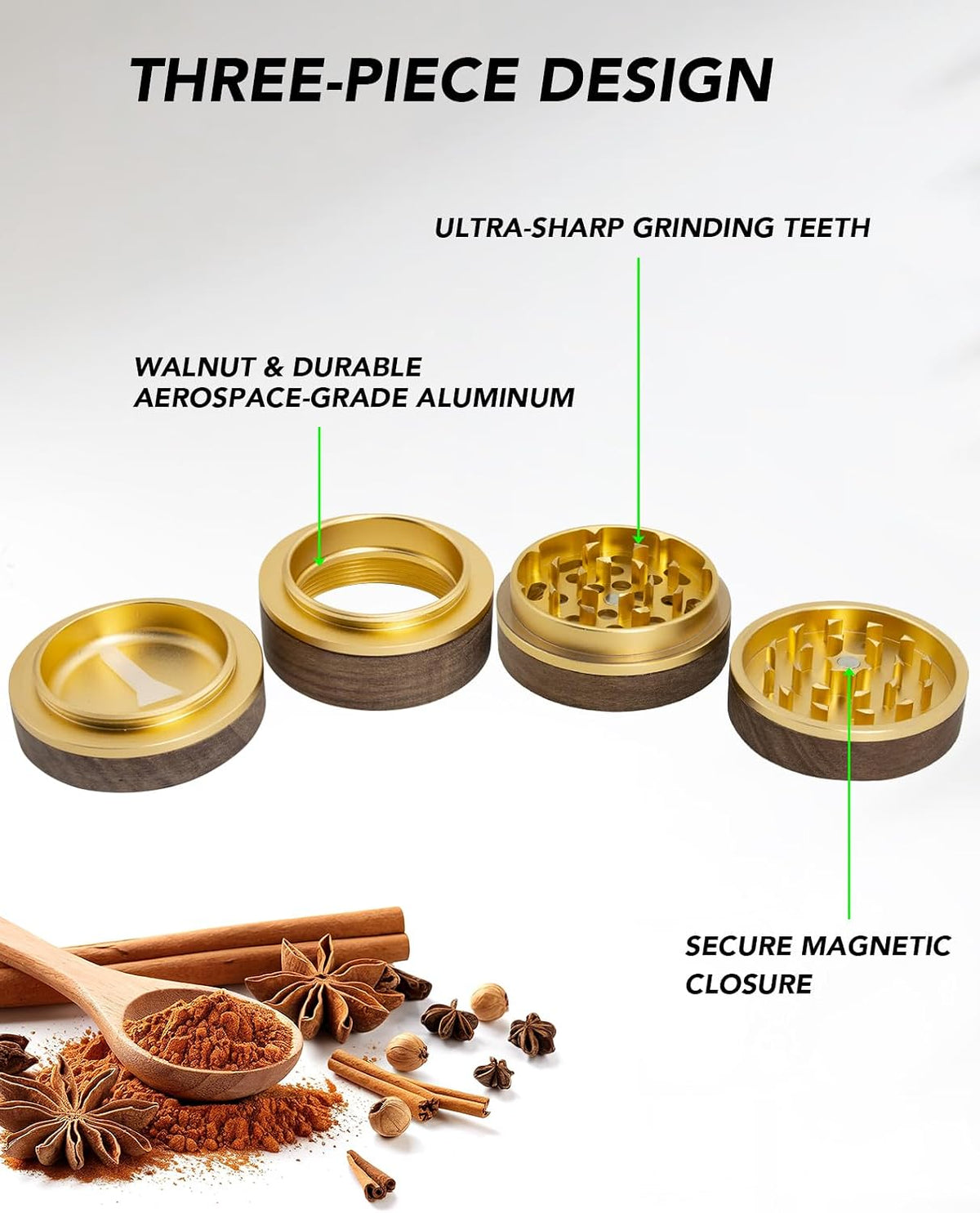 KINGTOP 2.5" Grinder Manual Spice Grinder, Walnut Wood & Aluminum Mill